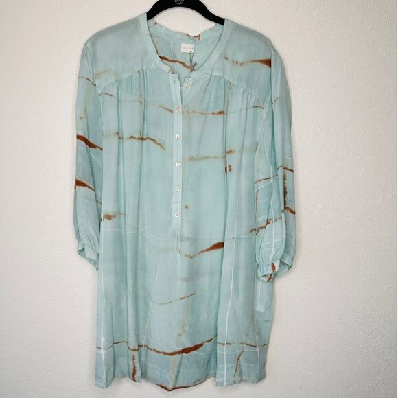 NWT Poetry Aqua Rust Tie Dye 3/4 Sleeve Front Button Mandarin Collar 12 - Picture 2 of 12